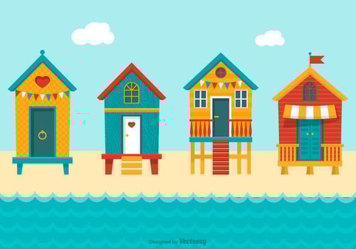 Colourful Beach Huts Vector