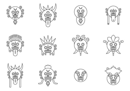 Minmal Bali Barong Mask Vectors