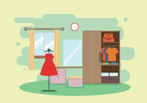 Modern Wood Wardrobe in Dressing Room Illustration vector