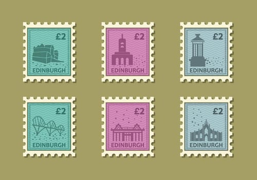 Edinburg Building Vintage Stamp Vector Illustration