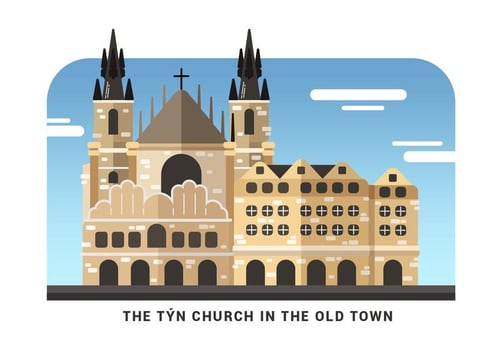 Prague Landmark Tyn Church Vector Illustration