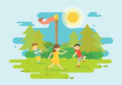 Free Girl And Friend Dancing Around Maypole Illustration vector