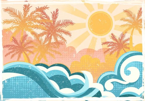 Tropical Beach In Flat Style vector