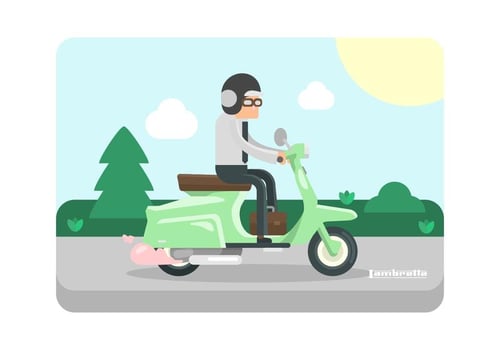 Mint Green Lambretta with Rider Illustration vector