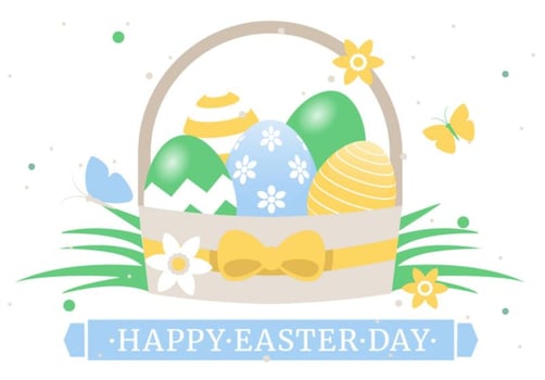 Spring Happy Easter Basket Vector Illustration