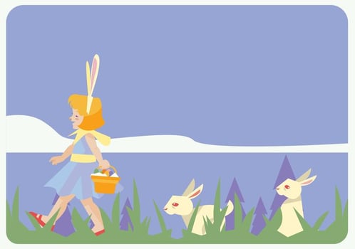 Litle Easter Egg Hunter Girl Vector