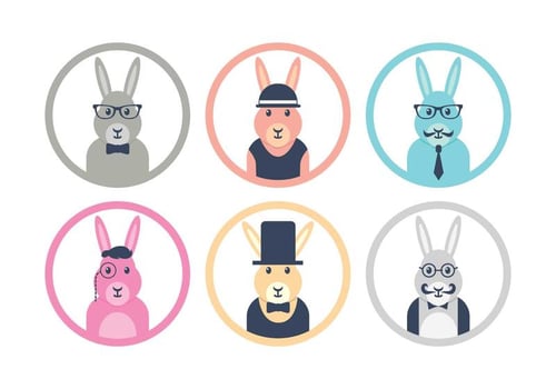 Hipster easter bunny icon set vector