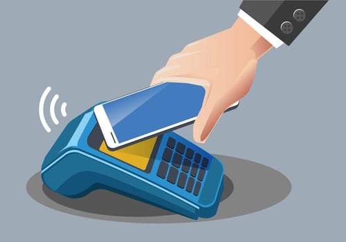 Man Paying with NFC Technology on Mobile Phone vector