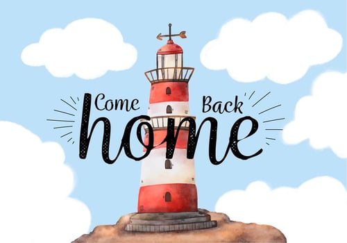 Cute Landscape With Lighthouse And Sky With Clouds vector