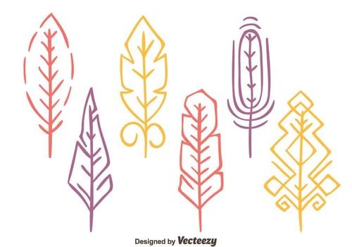 Colorful Hand Drawn Bird Feather Vectors