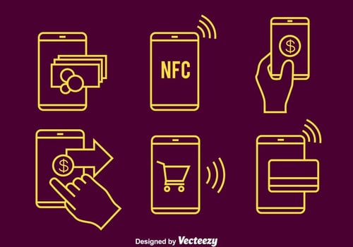 Nfc Payment Line Icons Vector