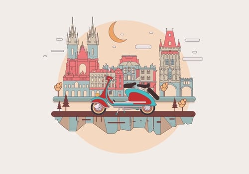 Vintage Lambretta in a European Town Vector