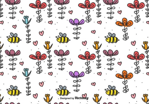 Bee  And Flowers Vector Background