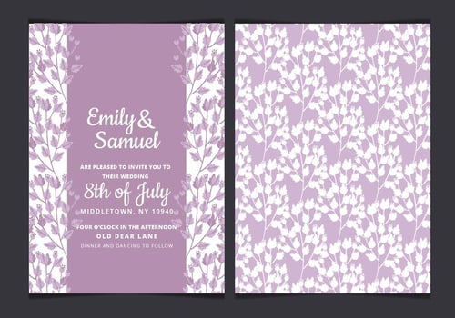 Vector Watercolor Wedding Invitation with Purple Branches