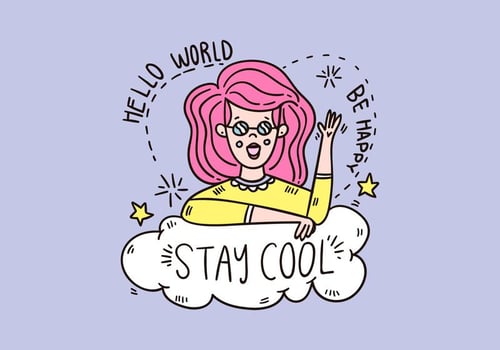 Cute Girl With Pink Hair And Sun Glasses Over A Cloud With Motivational Quote vector