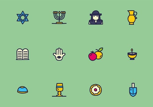 Colorful Judaism Icons Vectors 