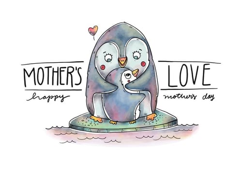 Cute Mom Penguin And Son Over Ice With Quote  vector