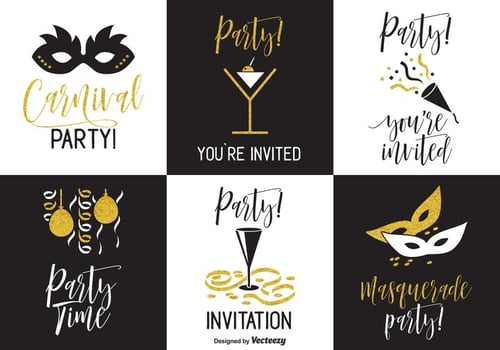 Black And Gold Party Invitation Vector Cards