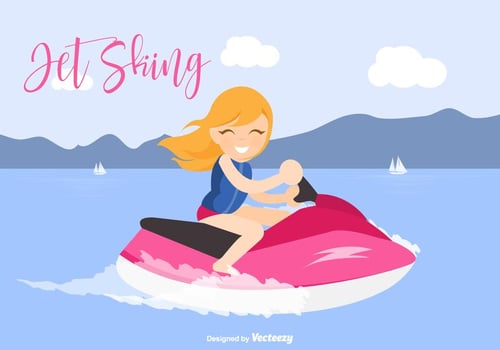 Blonde Young Girl Riding A Jet Ski vector