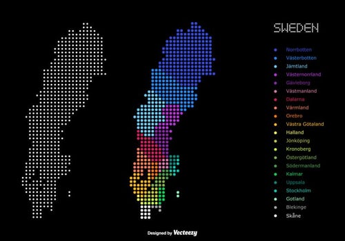 Dotted Color Map Of Administrative Divisions Of Sweden vector
