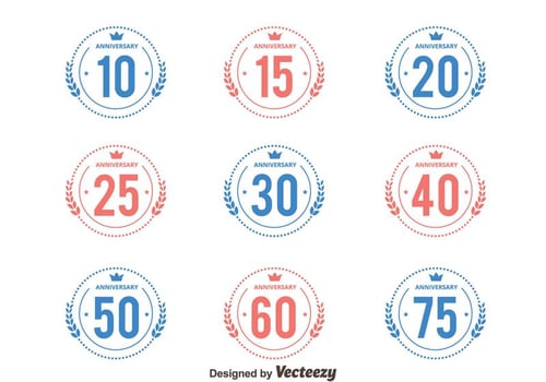 Pink And Blue Anniversary Badge Collection Vectors