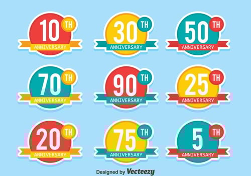 Flat Colored Anniversary Badge Collection Vectors