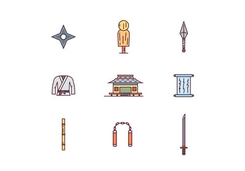 Martial Arts Filled Outline Icons vector