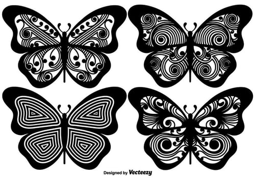 Vector Ornamented Butterfly Silhouettes