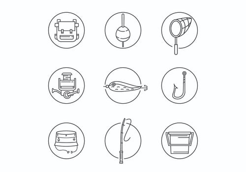 Thin Line Fishing Equipment Icons vector