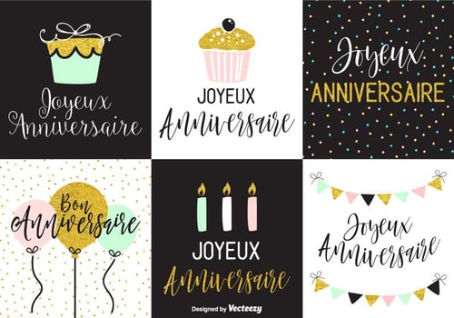 Joyeux Anniversaire Greeting Card Templates vector
