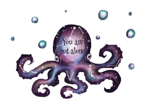 Galaxy Cosmos With Octopus Silhouette  vector