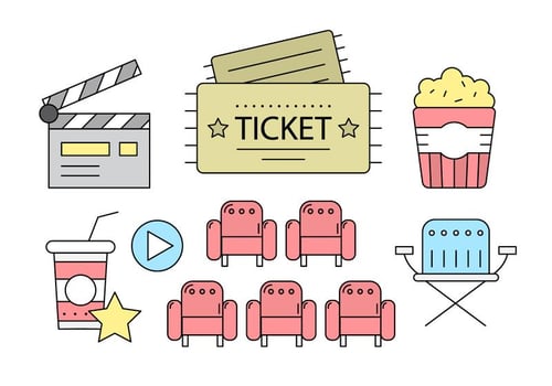 Free Cinema Icons in Linear Style vector