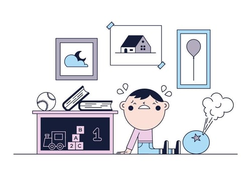 Sad Kid with a Broken Toy Vector