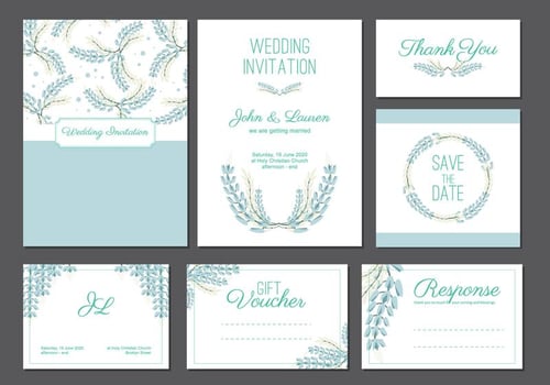 Bluebonnet wedding card template vector