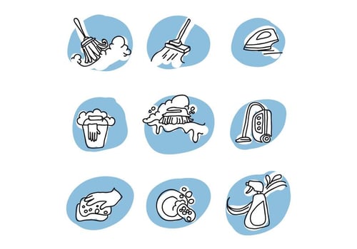 Doodled Icons About Cleaning vector