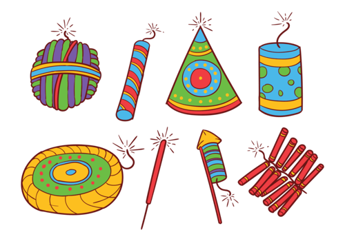 Diwali Fire Crackers Icons Vector