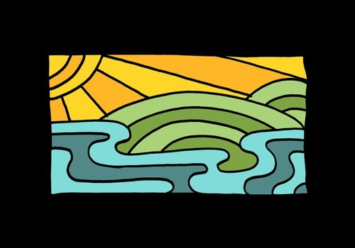 Sun and water line drawing vector