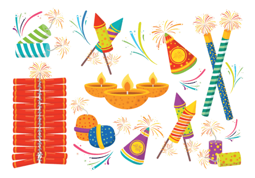 Diwali Fire Crackers Icons Vector