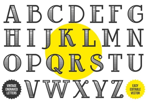 Black And White Etched Vintage Alphabet vector