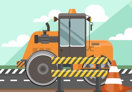 Road Roller With Road Sign vector
