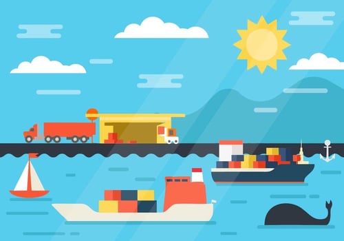 Cargo Ship at Shipyard and Port Loading Logistic vector