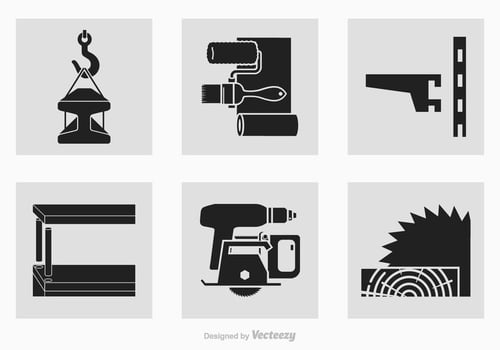 Black Construction Tools Vector Silhouette Icons