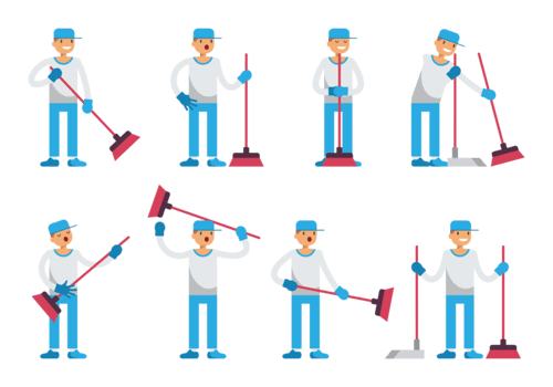 Boy Sweeps Cartoon Vector