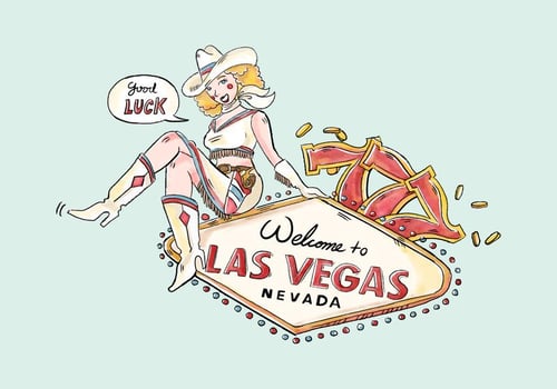 Cowgirl With Las Vegas Sign And Lucky Number 7 Vector 