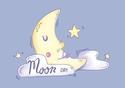 Watercolor Moon Character Sleeping With Clouds And Stars vector
