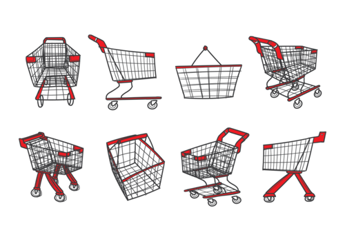Supermarket Cart Icons Vector