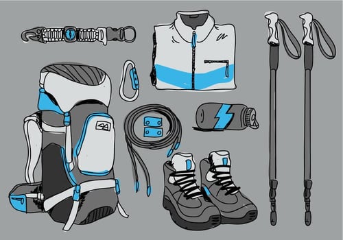 Alpinist Hiker Starter Pack Vector Illustration