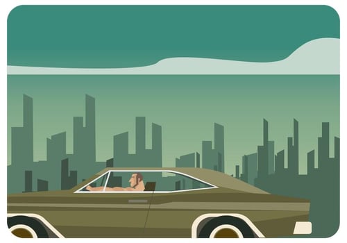 Man Driving on City Road Vector