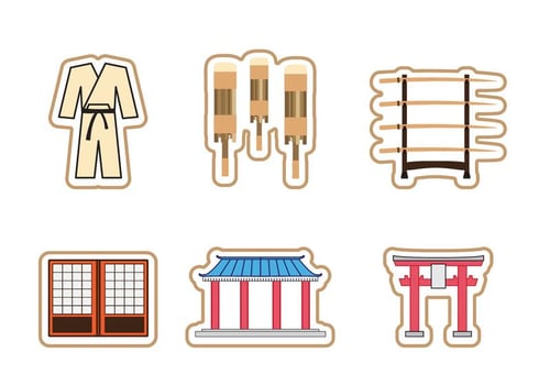 Dojo indoor temple icon set vector