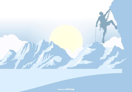 Mountain Climber Silhouette on a Landscape Background vector